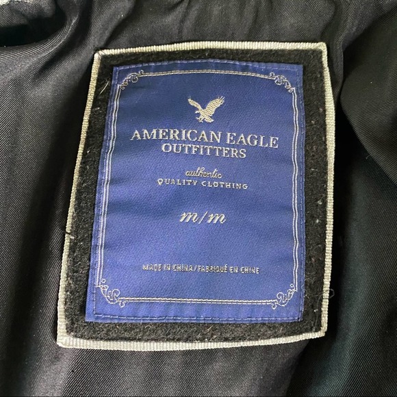 American Eagle wool plaid jacket coat sz medium Gray blue - Picture 5 of 11